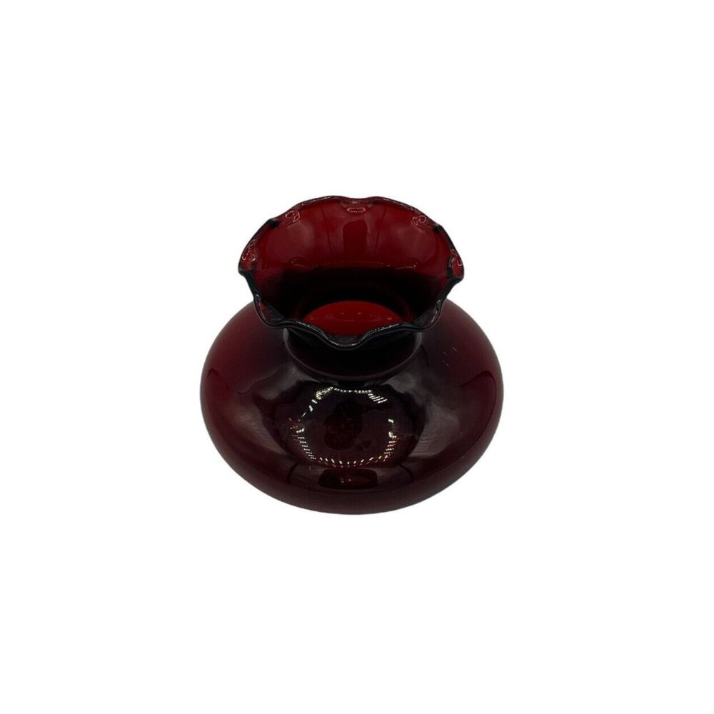 Vintage Small Ruffled Top Ruby Red Glass Flower Bud Vase 3 1/2 Inches Tall   - Picture 3 of 7